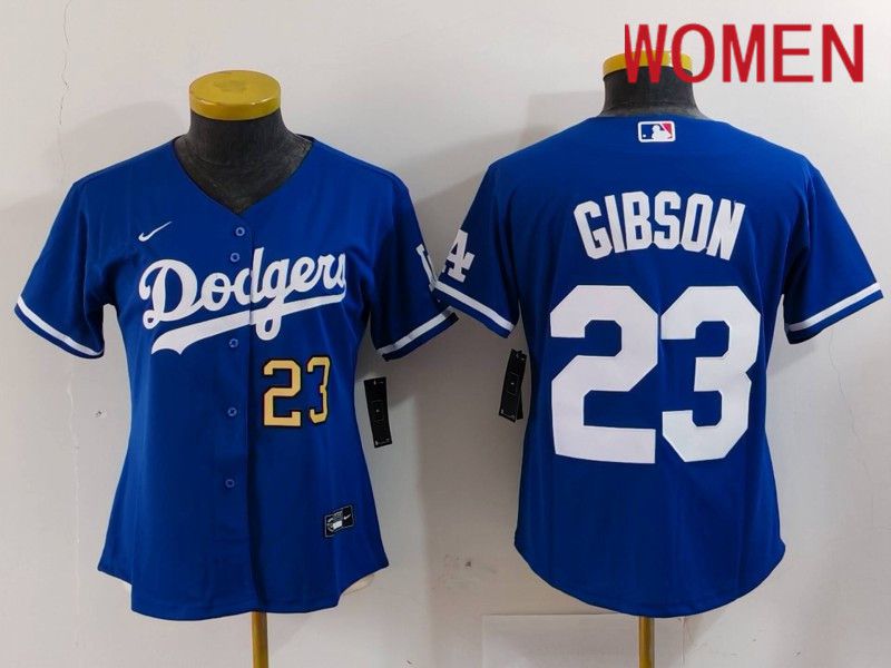 Women Los Angeles Dodgers 23 Gibson Blue Nike Game 2024 MLB Jersey style 2